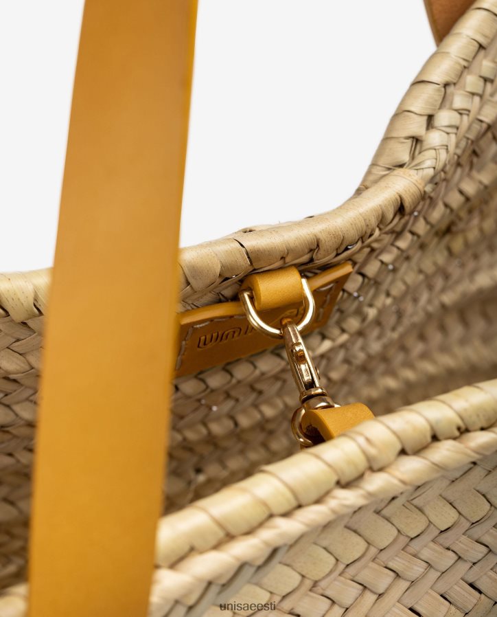 Unisa 88PPB41097 keskmise punutud korv nahast käepidemete ja logoga naised kollane