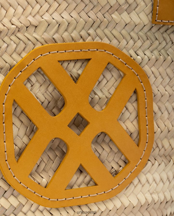 Unisa 88PPB41097 keskmise punutud korv nahast käepidemete ja logoga naised kollane