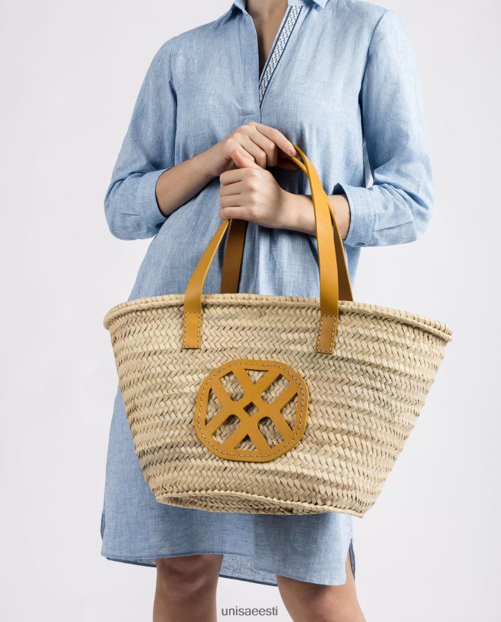 Unisa 88PPB41097 keskmise punutud korv nahast käepidemete ja logoga naised kollane