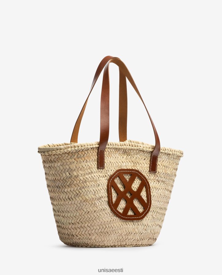 Unisa 88PPB41098 keskmise punutud korv nahast käepidemete ja logoga naised pruun