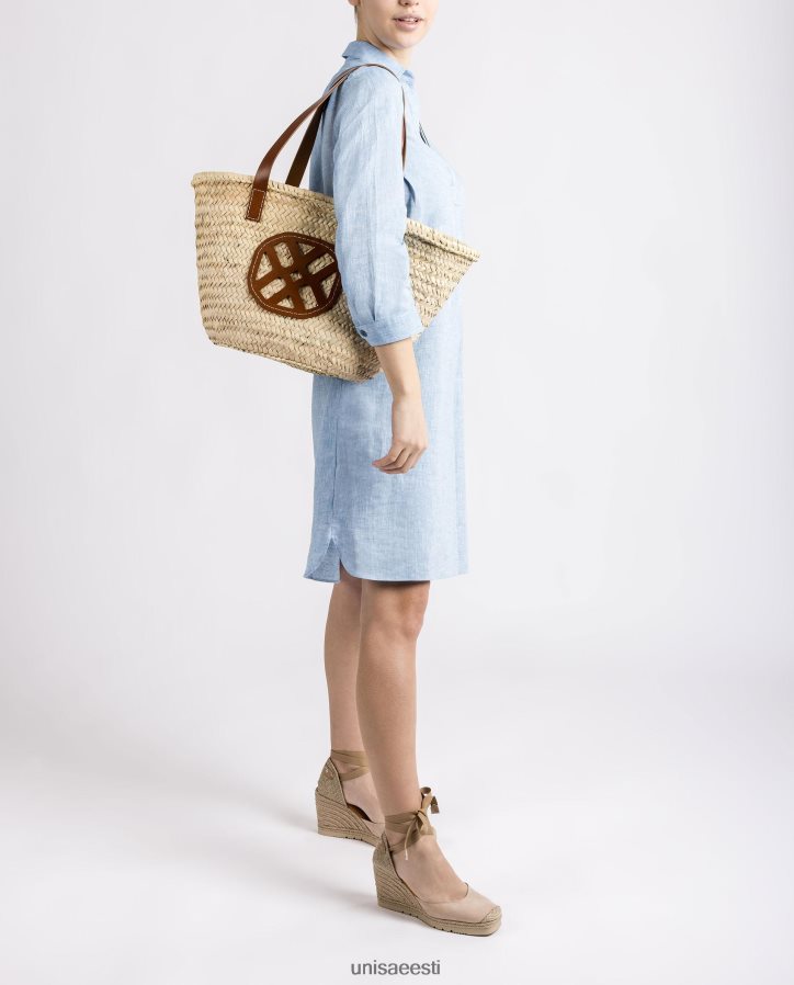 Unisa 88PPB41098 keskmise punutud korv nahast käepidemete ja logoga naised pruun