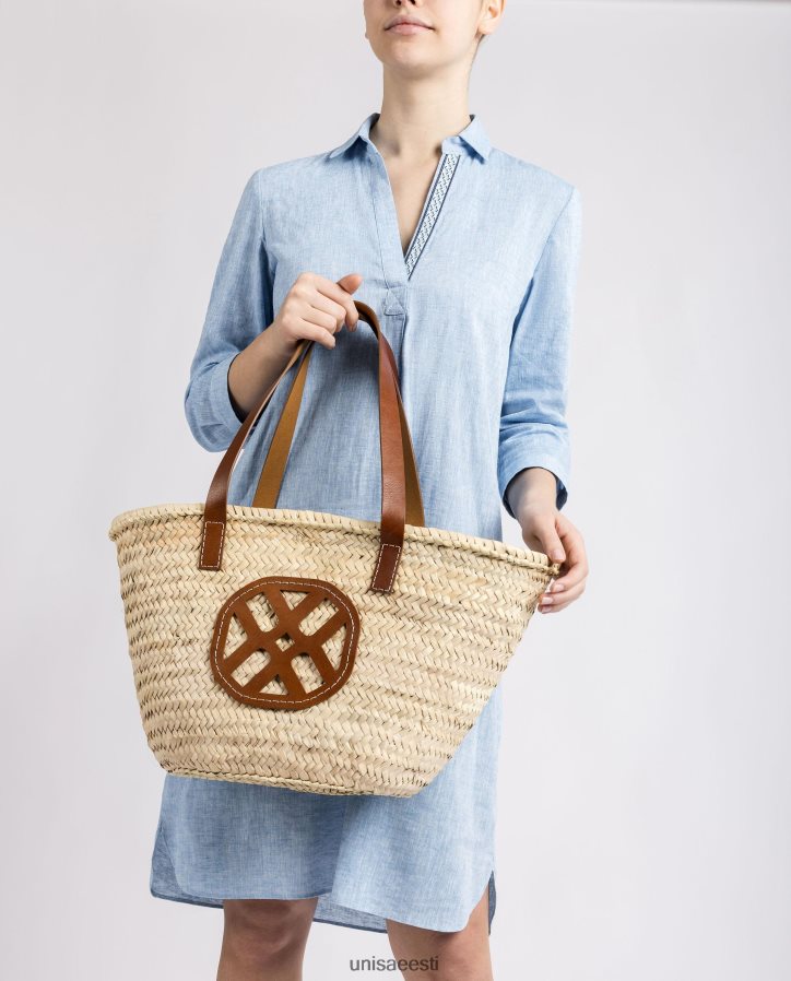 Unisa 88PPB41098 keskmise punutud korv nahast käepidemete ja logoga naised pruun