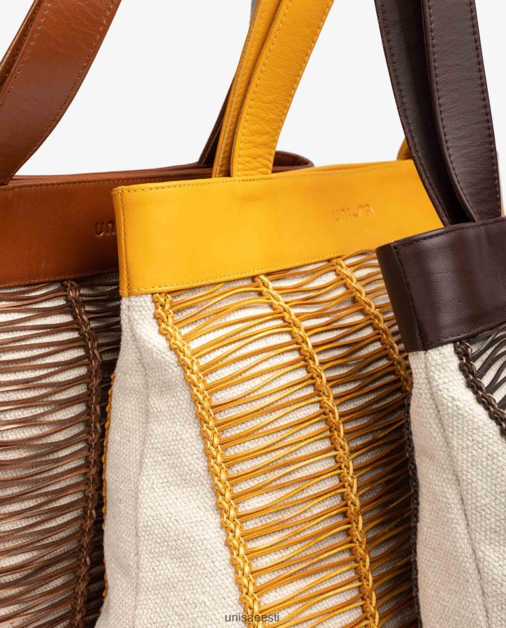 Unisa 88PPB41108 suur riidest ja nahast käekott naised pruun