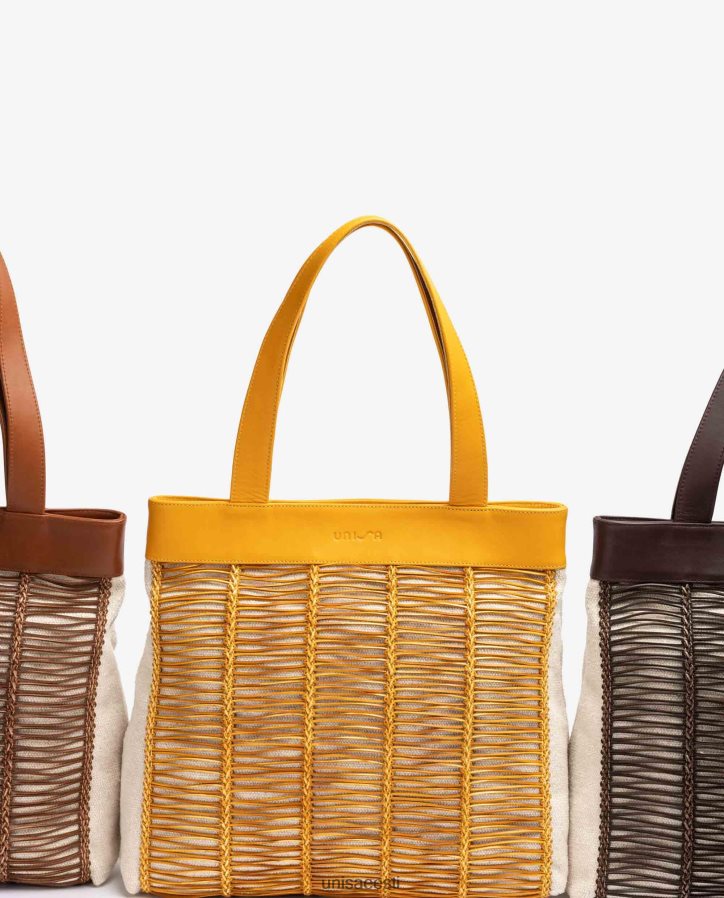Unisa 88PPB41109 suur riidest ja nahast käekott naised kollane