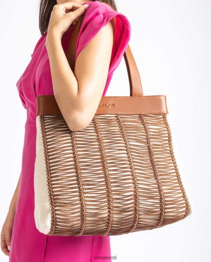 Unisa 88PPB41110 suur riidest ja nahast käekott naised pruun