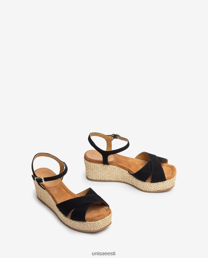 Unisa 88PPB4163 raffia plokk-kontsaga sandaal naised must
