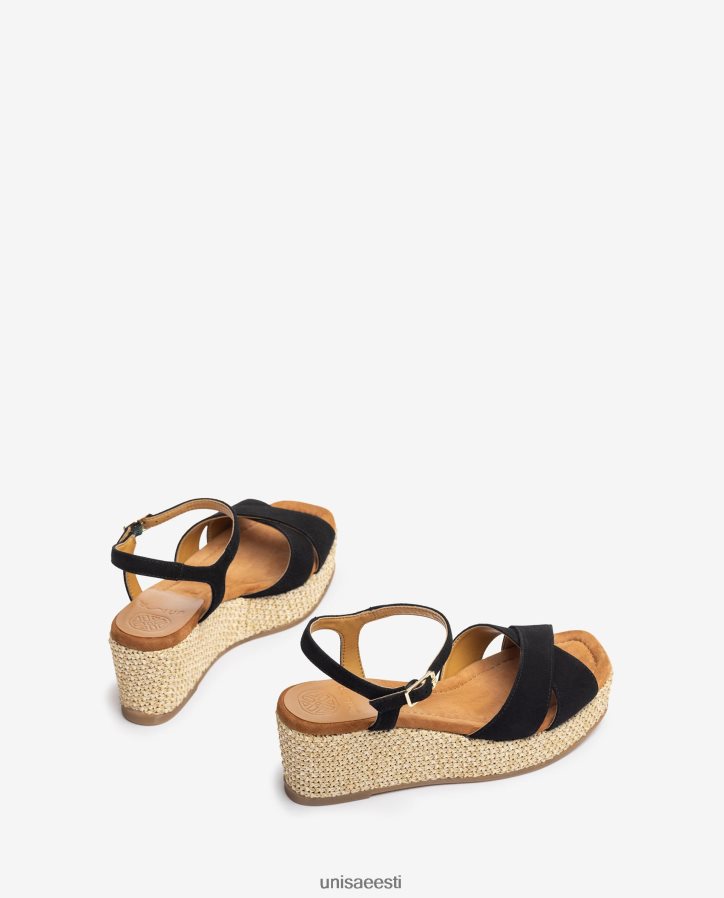Unisa 88PPB4163 raffia plokk-kontsaga sandaal naised must