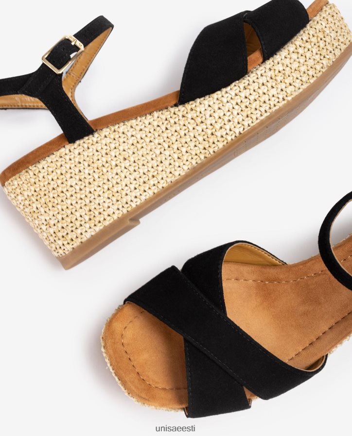 Unisa 88PPB4163 raffia plokk-kontsaga sandaal naised must