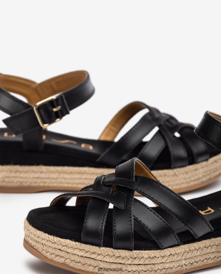 Unisa 88PPB4428 metallist pandlaga nahast sandaalid naised must