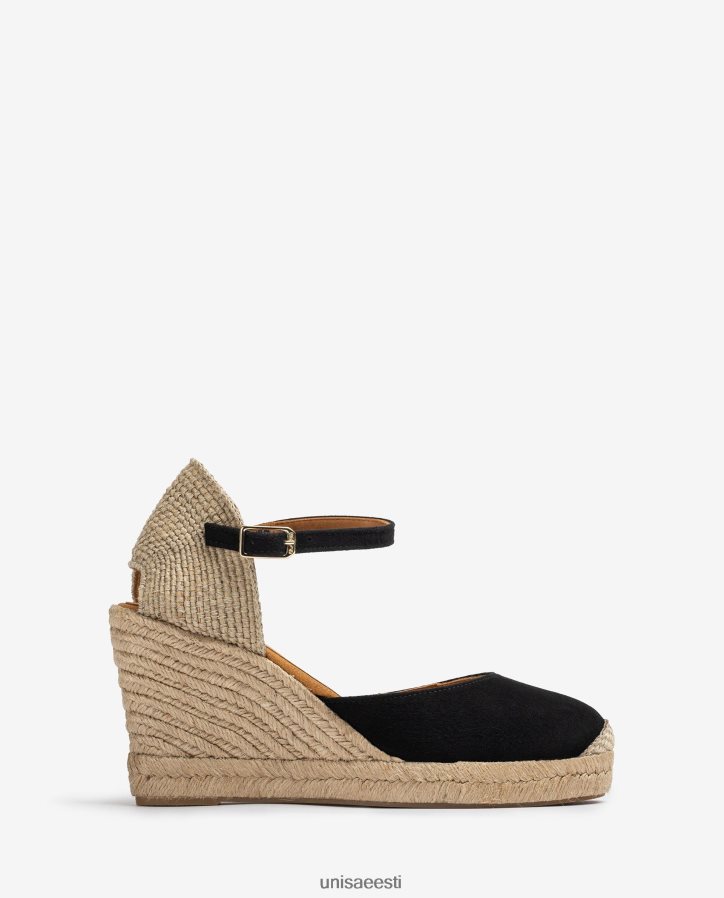 Unisa 88PPB4483 seemisnahast espadrill raffia kontsaga naised must