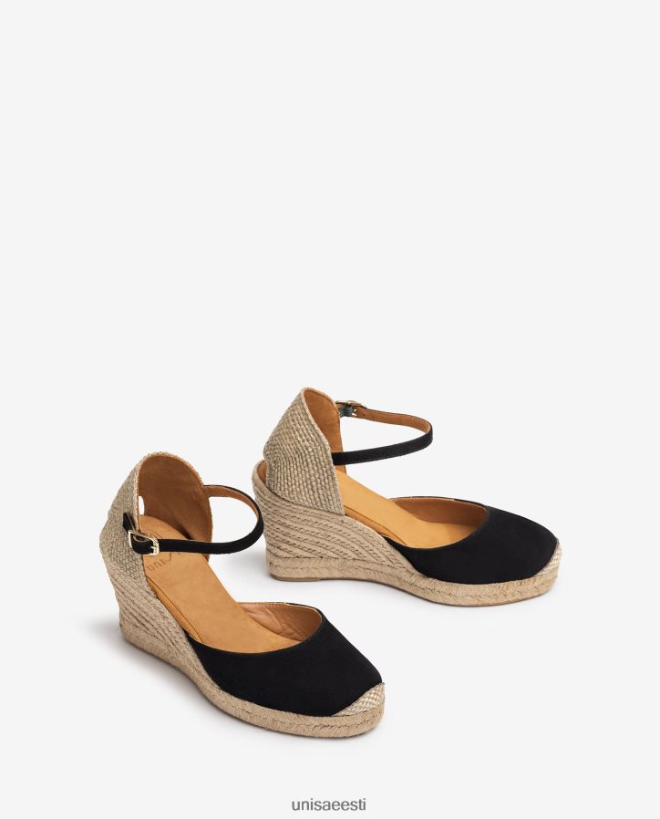 Unisa 88PPB4483 seemisnahast espadrill raffia kontsaga naised must