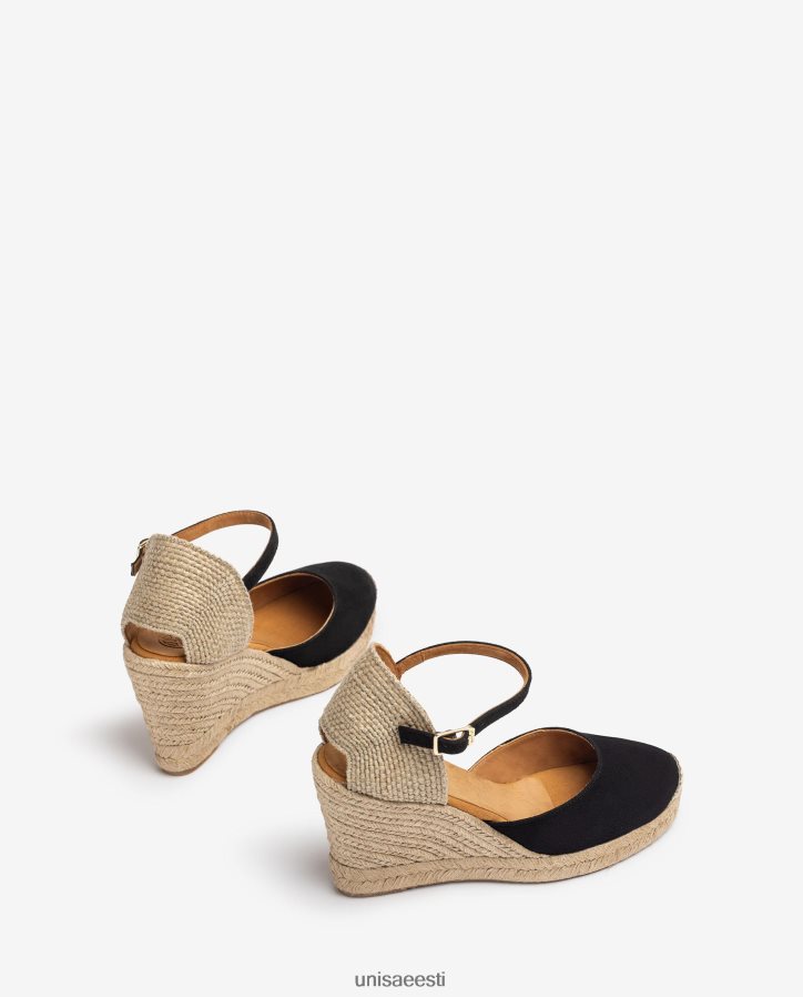 Unisa 88PPB4483 seemisnahast espadrill raffia kontsaga naised must