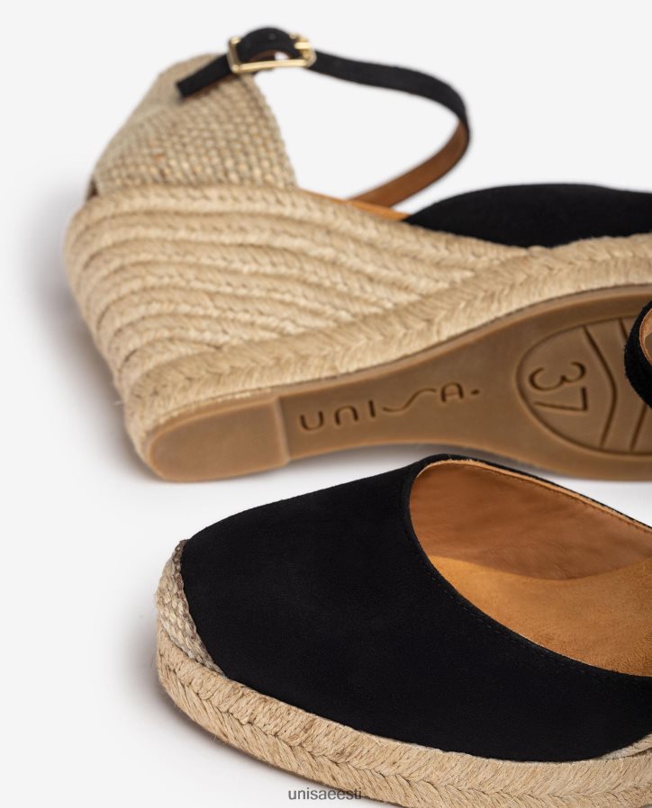 Unisa 88PPB4483 seemisnahast espadrill raffia kontsaga naised must