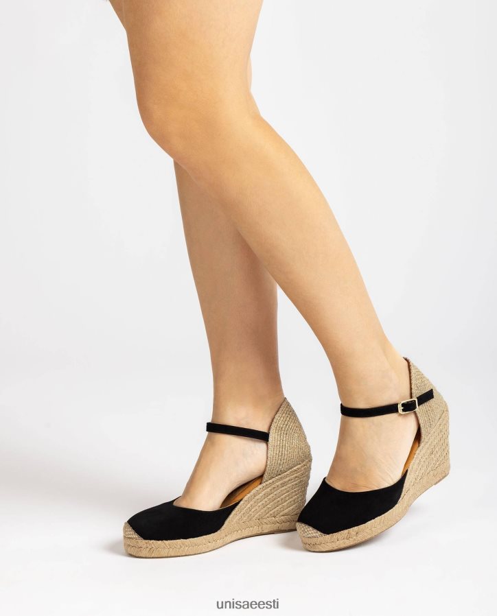 Unisa 88PPB4483 seemisnahast espadrill raffia kontsaga naised must