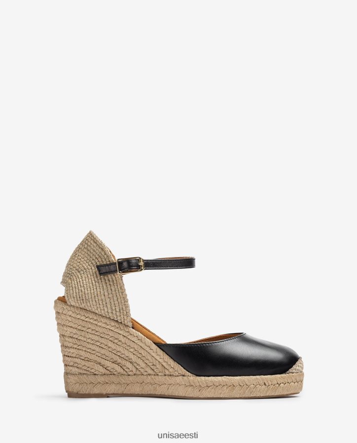 Unisa 88PPB4486 nahast espadrill raffia kontsaga naised must
