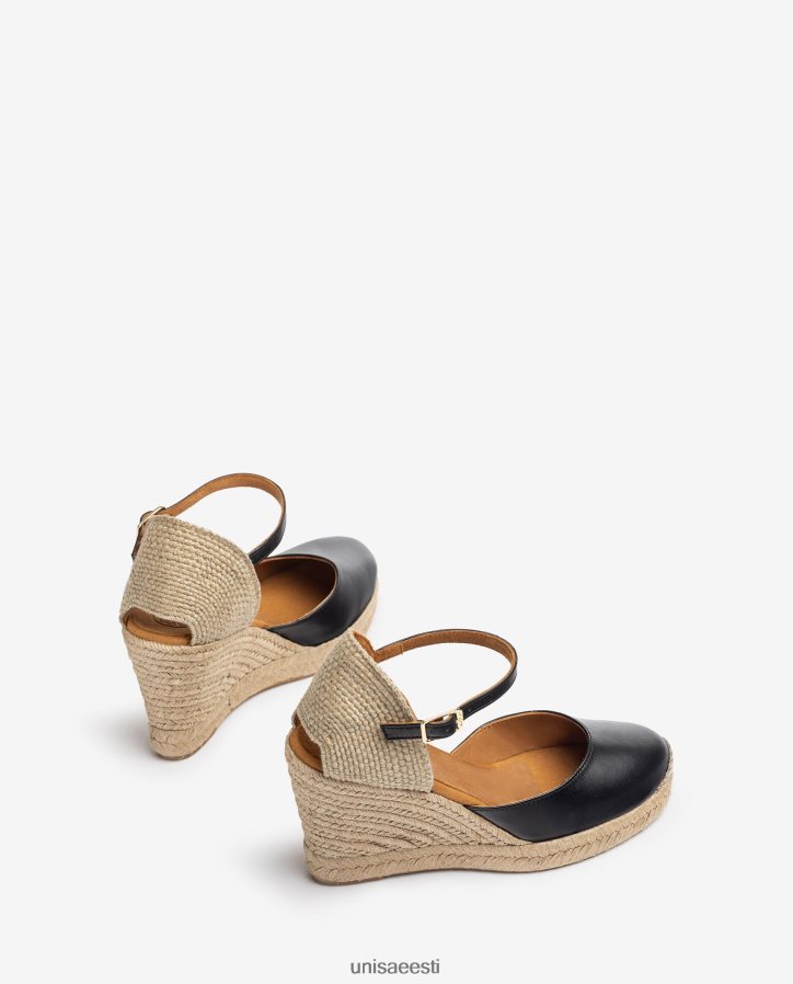 Unisa 88PPB4486 nahast espadrill raffia kontsaga naised must