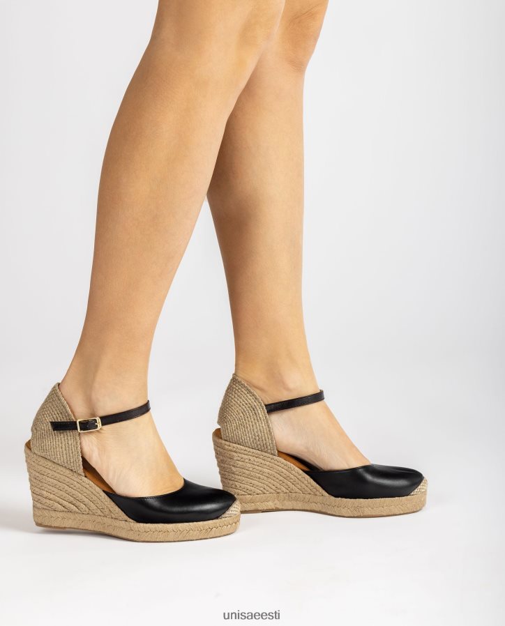 Unisa 88PPB4486 nahast espadrill raffia kontsaga naised must