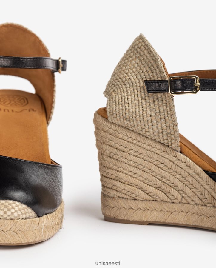 Unisa 88PPB4486 nahast espadrill raffia kontsaga naised must
