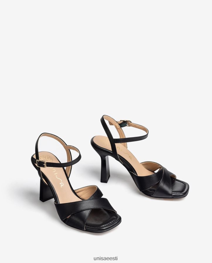 Unisa 88PPB4338 ristatud nahast rihmad sandaalid naised must