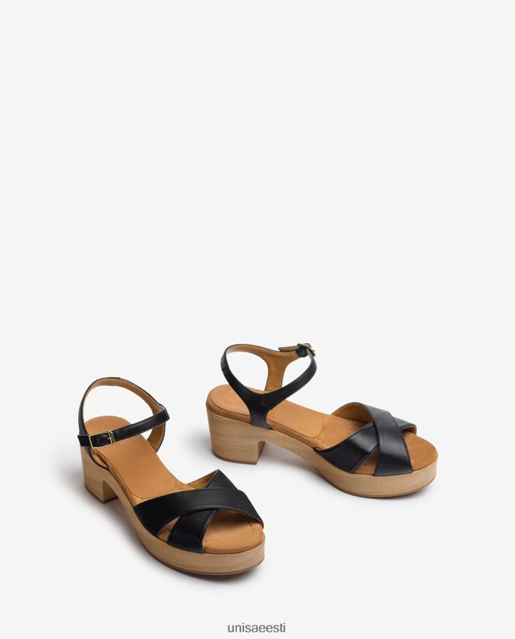 Unisa 88PPB4404 keskmise kõrgusega nahast sandaal naised must