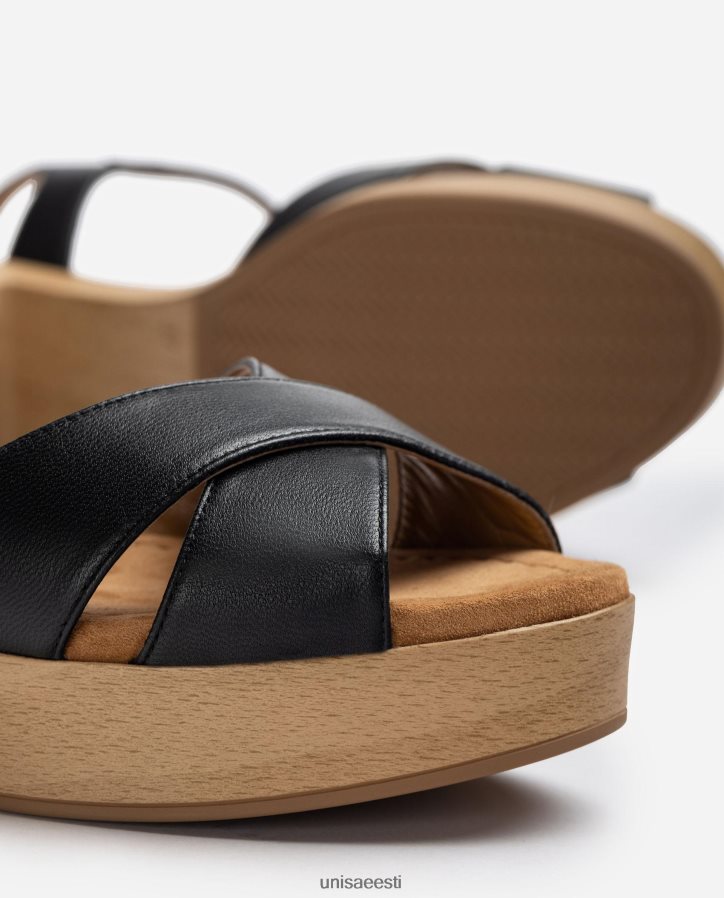 Unisa 88PPB4404 keskmise kõrgusega nahast sandaal naised must