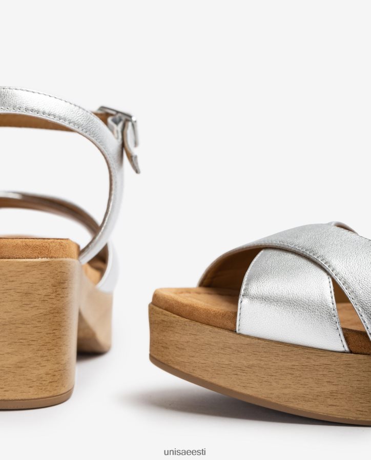 Unisa 88PPB4420 keskmise kõrgusega nahast sandaal naised hõbedane