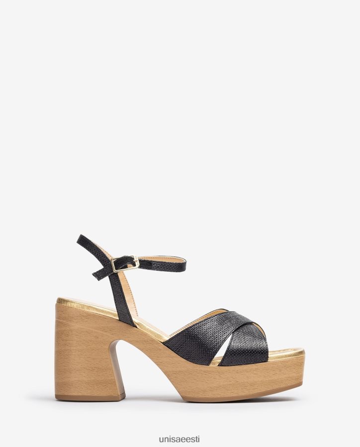 Unisa 88PPB471 plokkkontsaga raffia sandaal naised must