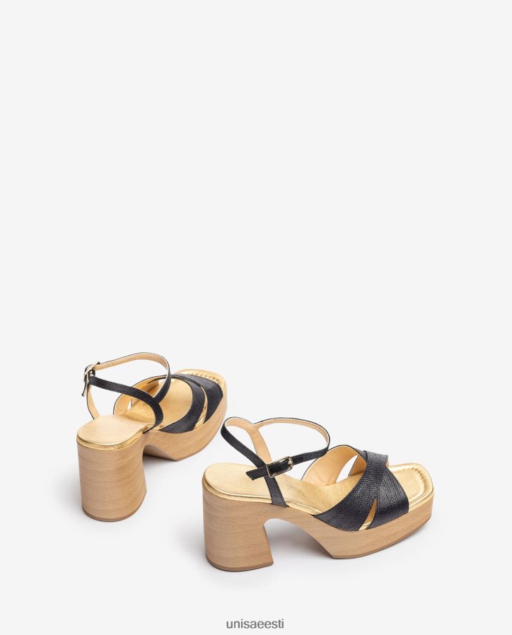 Unisa 88PPB471 plokkkontsaga raffia sandaal naised must