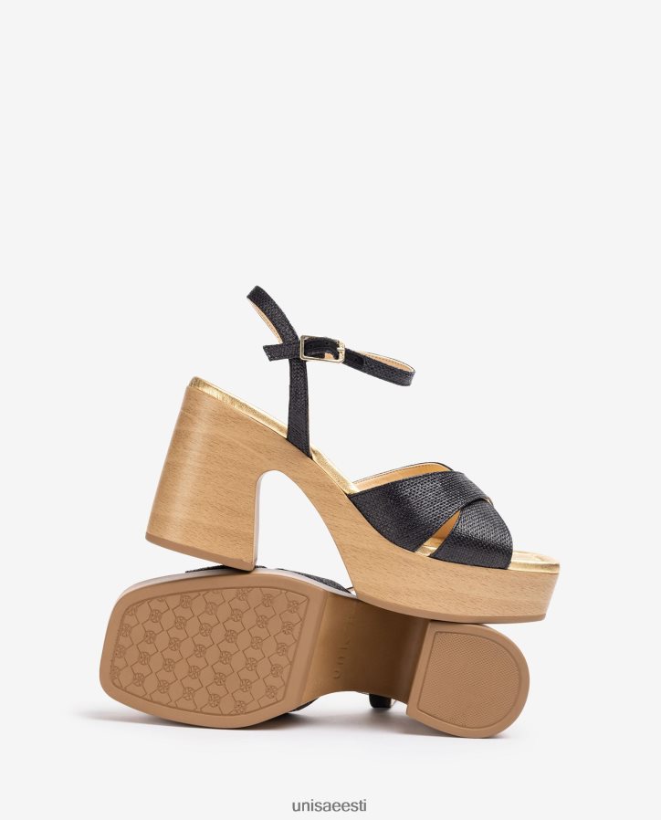 Unisa 88PPB471 plokkkontsaga raffia sandaal naised must