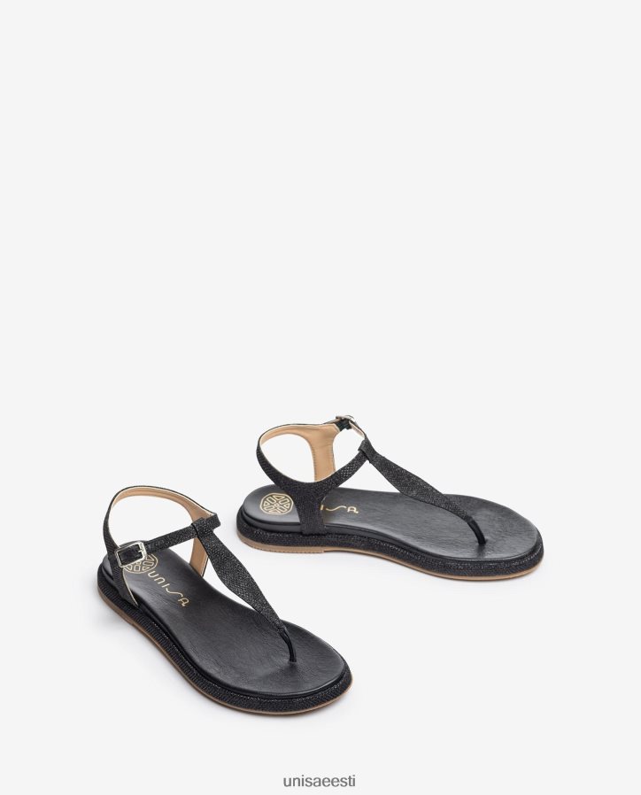 Unisa 88PPB426 läikivast kangast varbapostiga sandaal naised must