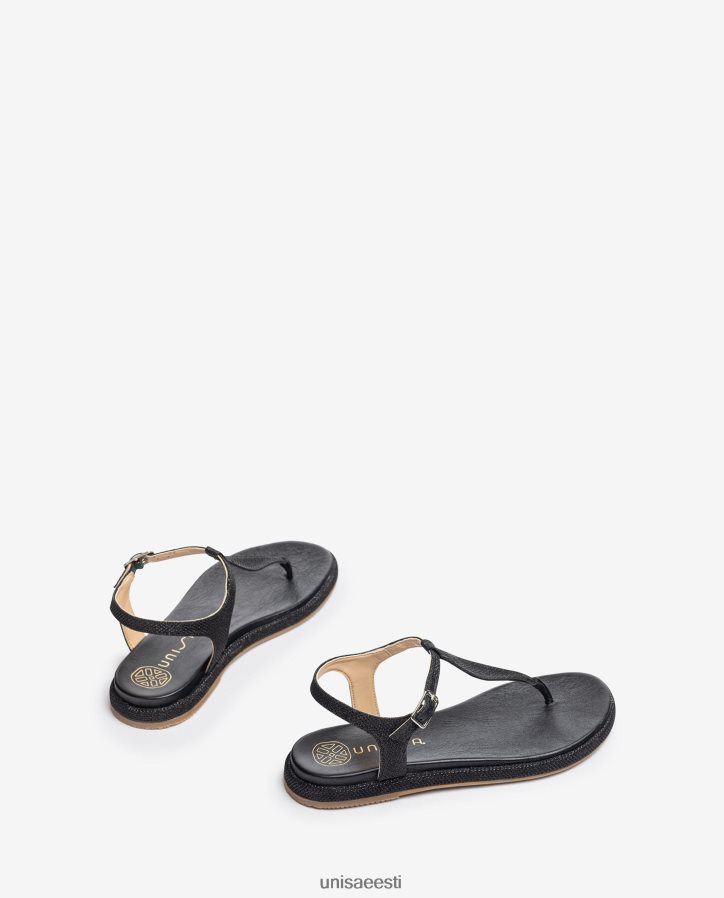 Unisa 88PPB426 läikivast kangast varbapostiga sandaal naised must