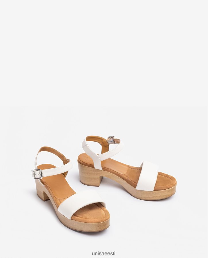 Unisa 88PPB4318 puidust efektiplokiga nahast sandaal naised valge