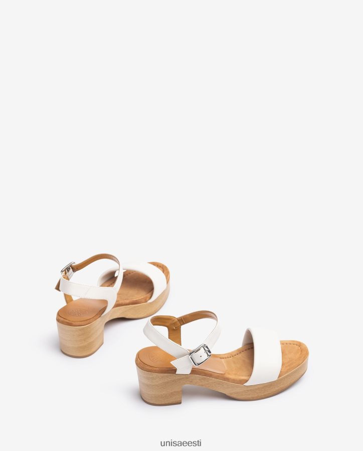 Unisa 88PPB4318 puidust efektiplokiga nahast sandaal naised valge