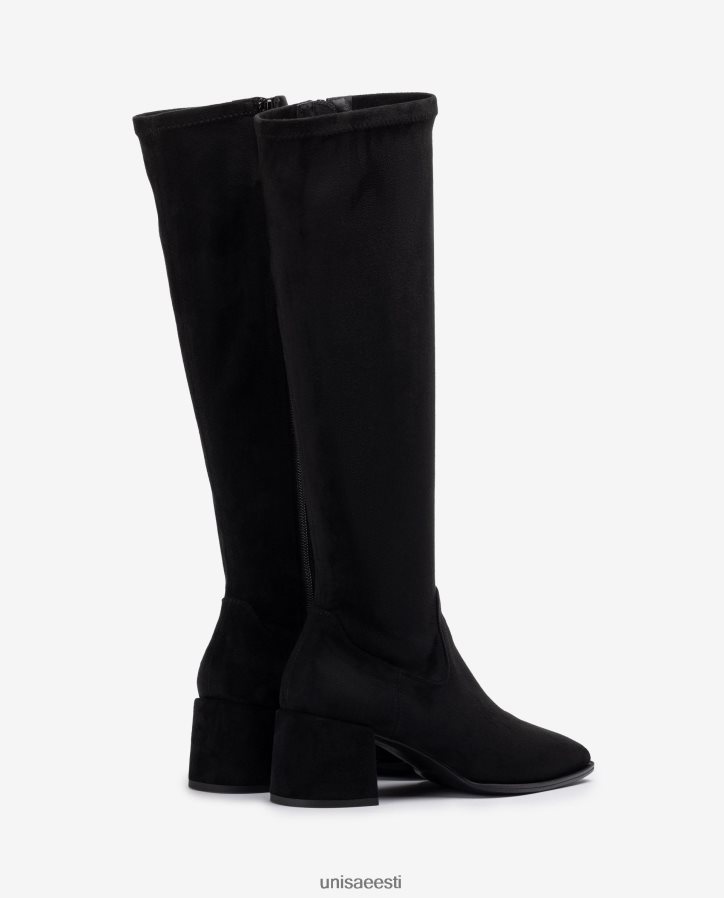 Unisa 88PPB41030 laia kontsaga saapad venivast kangast neljandiku ülemise joonega naised must