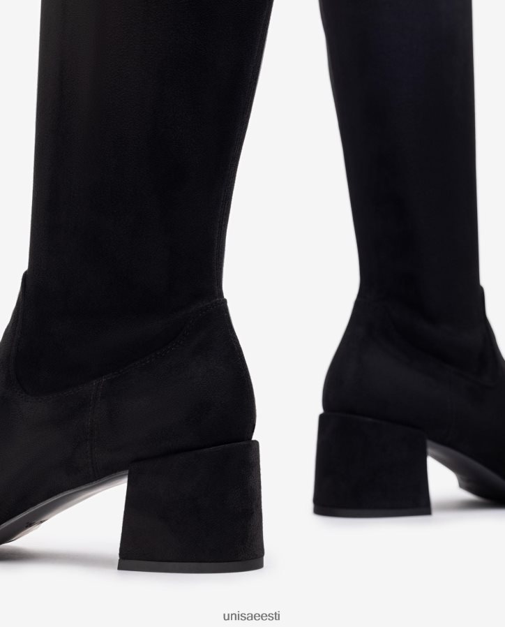 Unisa 88PPB41030 laia kontsaga saapad venivast kangast neljandiku ülemise joonega naised must