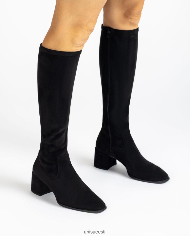 Unisa 88PPB41030 laia kontsaga saapad venivast kangast neljandiku ülemise joonega naised must