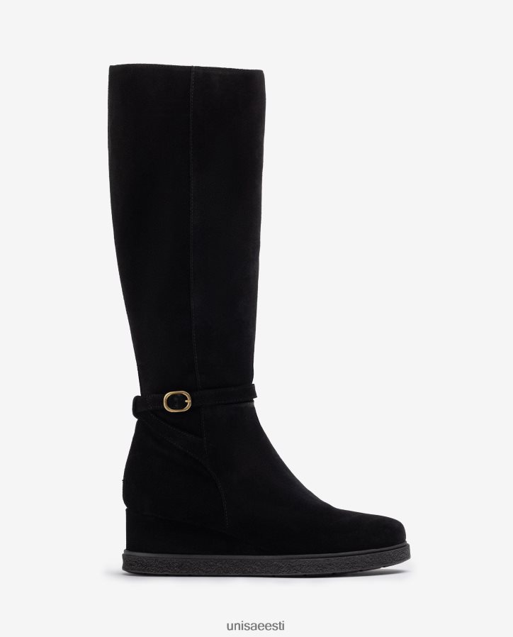 Unisa 88PPB41071 kõrge varrega seemisnahast saabas kiilu ja libisemiskindla kummitallaga lapsed must