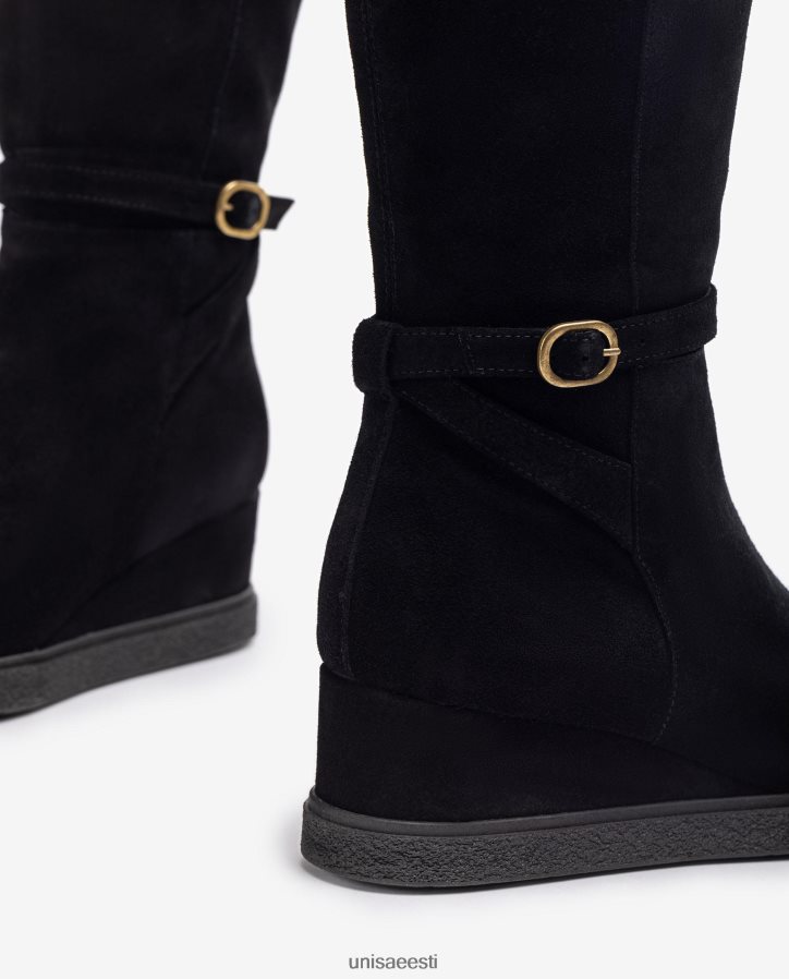 Unisa 88PPB41071 kõrge varrega seemisnahast saabas kiilu ja libisemiskindla kummitallaga lapsed must