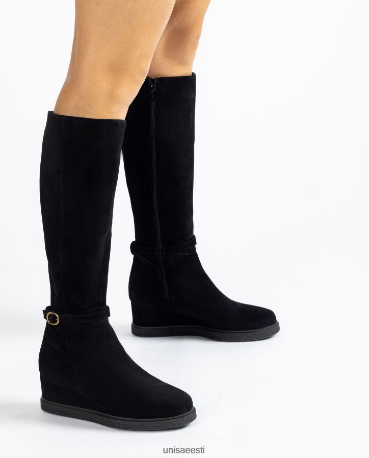 Unisa 88PPB41071 kõrge varrega seemisnahast saabas kiilu ja libisemiskindla kummitallaga lapsed must